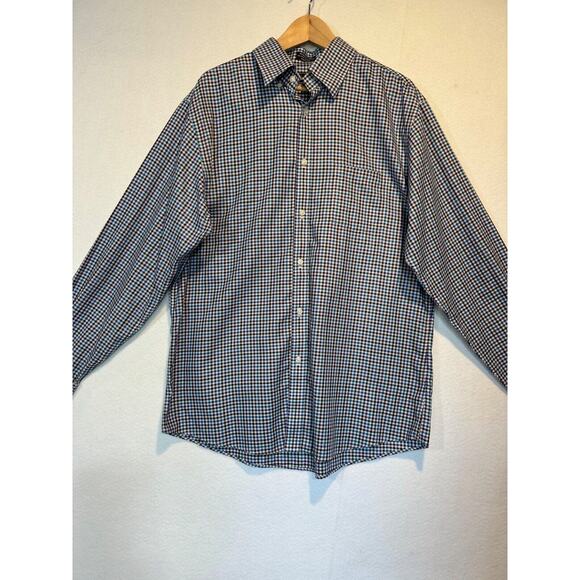 Neiman Marcus Mens Large Plaid Trim Fit Button Up Shirt Black White Purple Blue - Picture 2 of 12